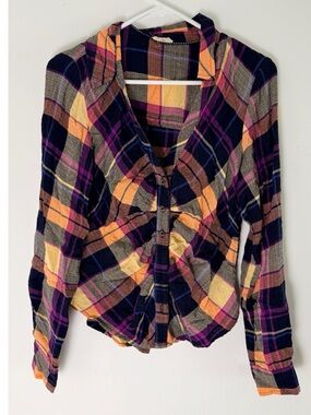 Pilcro Plaid Button-Down Top in Purple, Yellow & Black